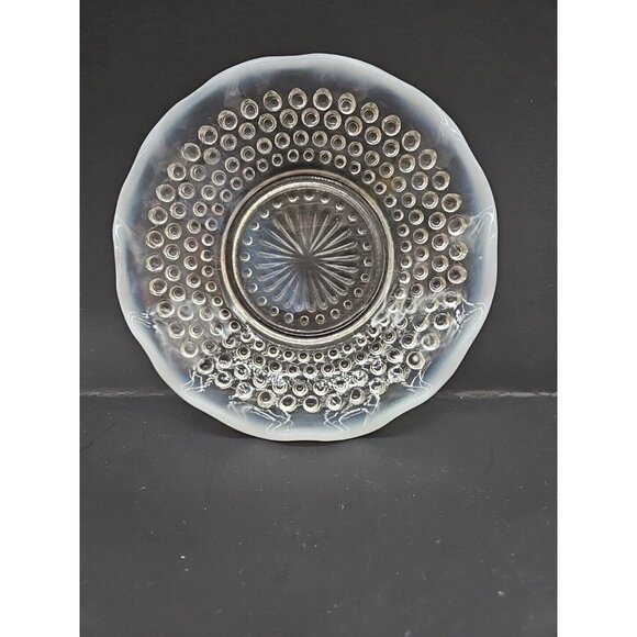 Vintage Moonstone Opalescent Hobnail Ruffle Edge Shallow Glass Dish - Picture 9 of 9